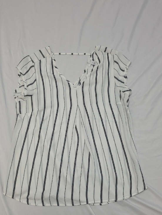 Halogen Tops - White V-Neck Striped Blouse